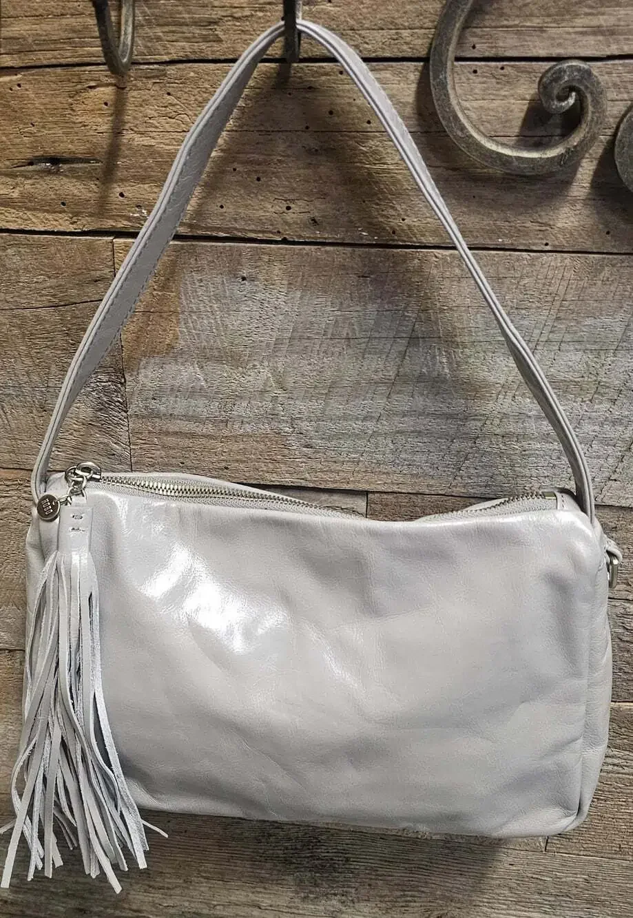 HOBO International Kole Leather Shoulder Bag-Driftwood Gray Minimalist NWOT